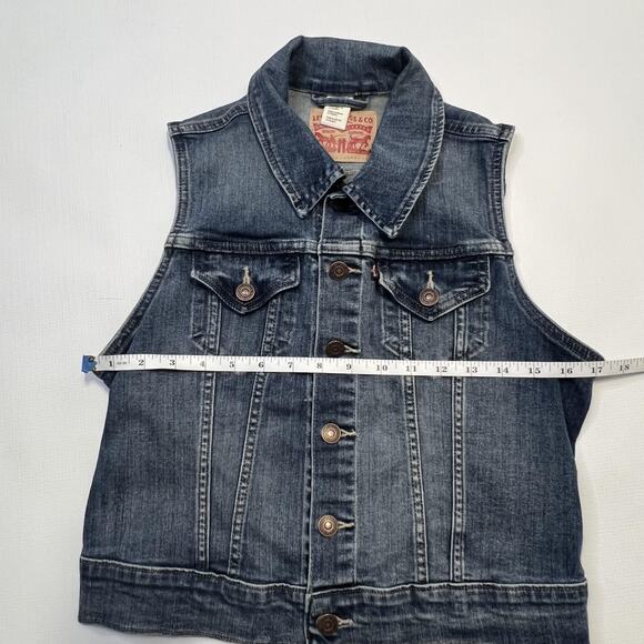 Levis Denim Vest Womens Small Sleeveless Trucker Jean Jacket Distressed Western - Picture 11 of 11